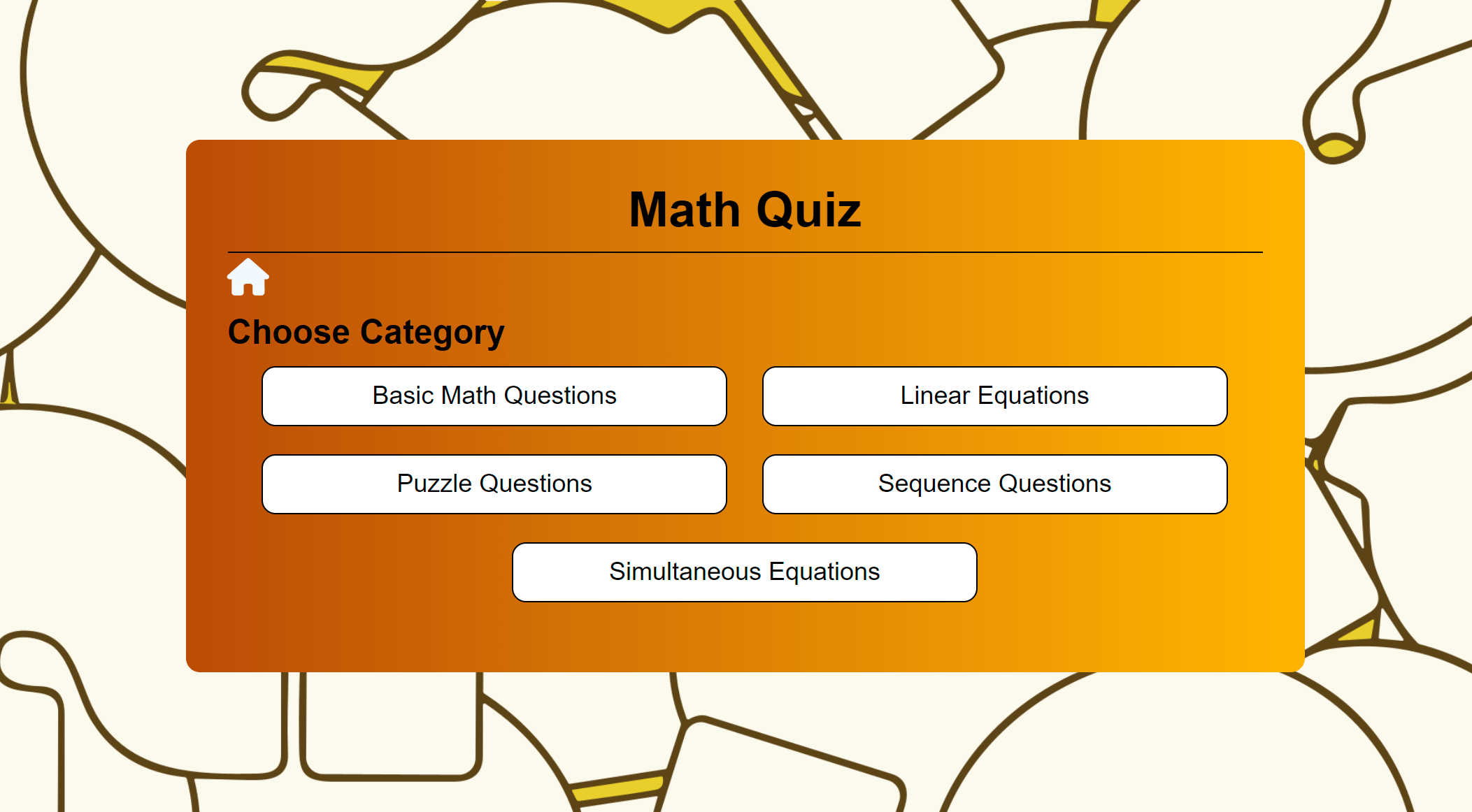 Math quiz welcome screen